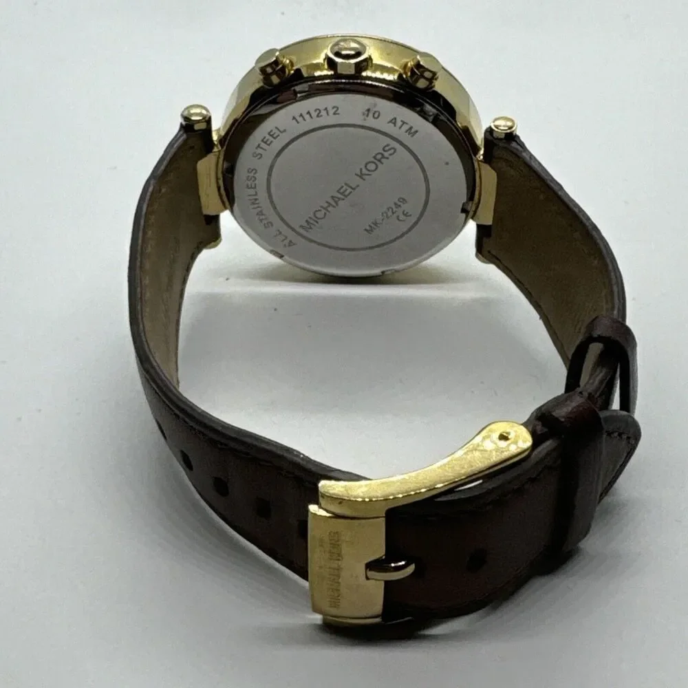 Michael Kors MK2249 Women's Brown Leather Gold Analog Dial Quartz Watch JNA626